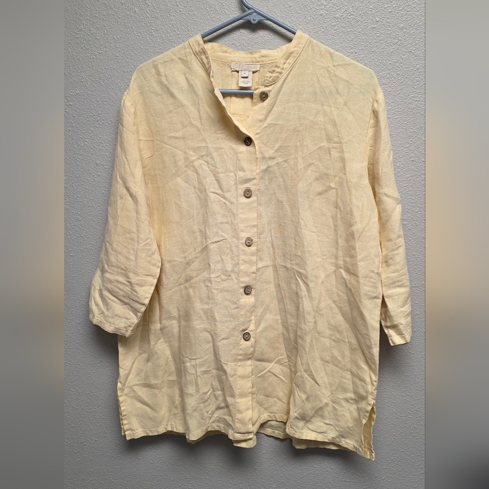 J.Jill Linen Made in the USA‎ Yellow Button Up Blouse